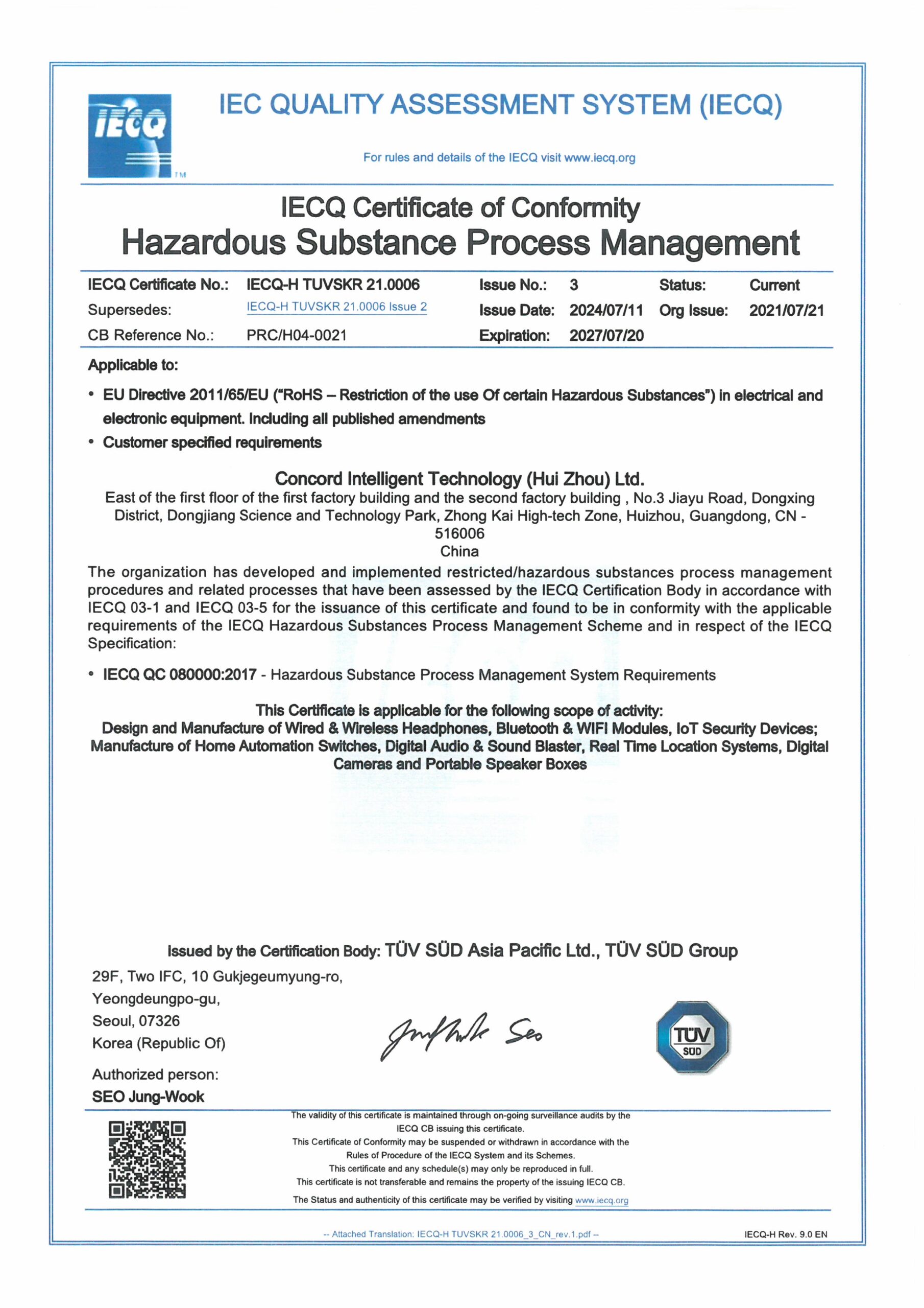 QC080000 Certificate